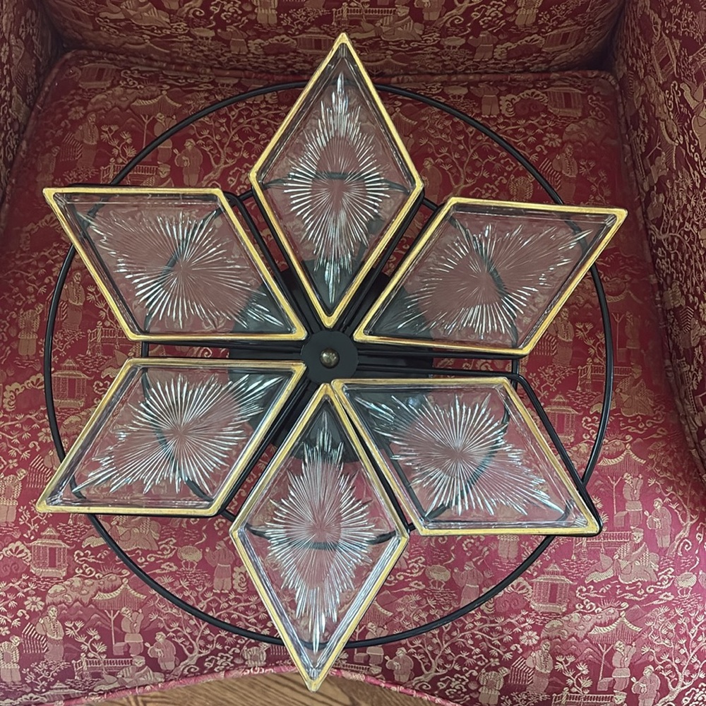 Mid Century Modern MCM Vintage Metal and Glass Star Relish Dish Lazy Susan